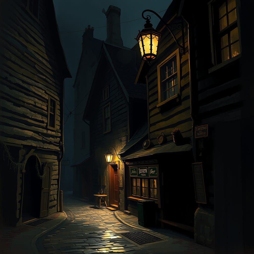 Mystical Scottish Tavern Alley at Night