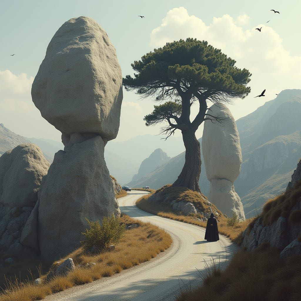 Sculpted Rocks Support Majestic Trees in Dramatic Landscape ...