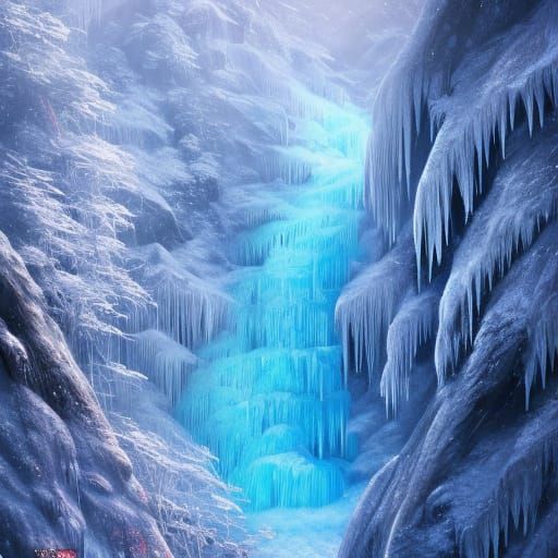 Epic Frozen Waterfall Digital Illustration