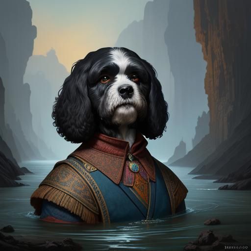 Portuguese Water Dog Portrait as Matte Painting