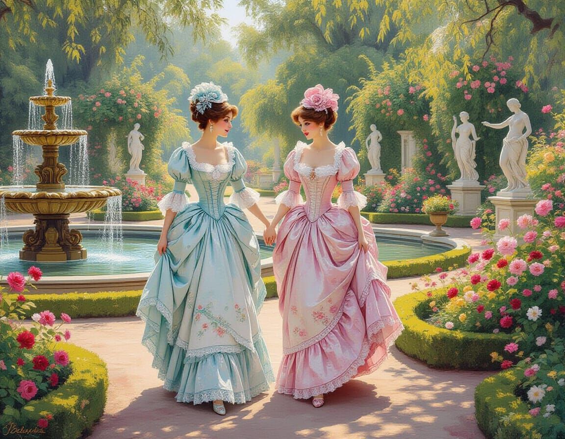 Victorian Women in Rococo Garden