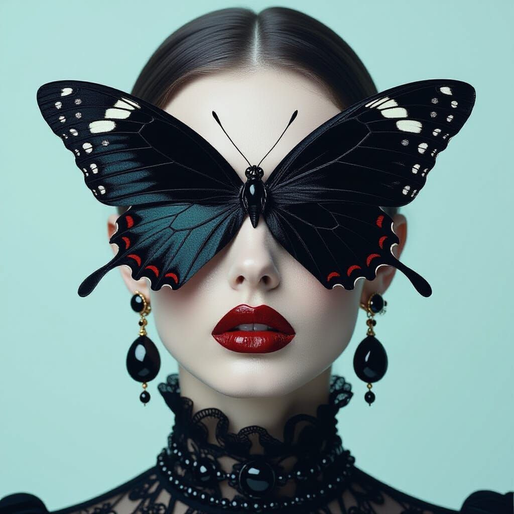 Editorial Portrait: Butterfly Eyes, Opulent Dark Fashion