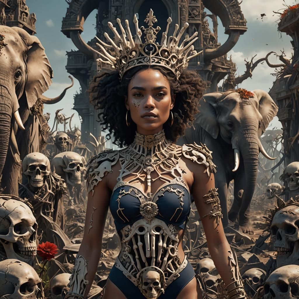 Woman with Skull Crown in Elephant Graveyard
