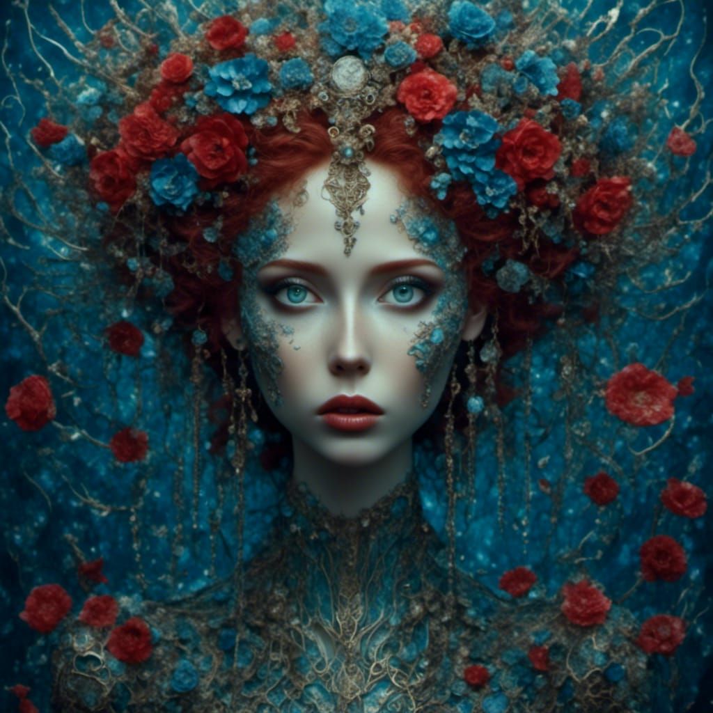 Medusa in Tim Burton Style with Intricate Floral Details