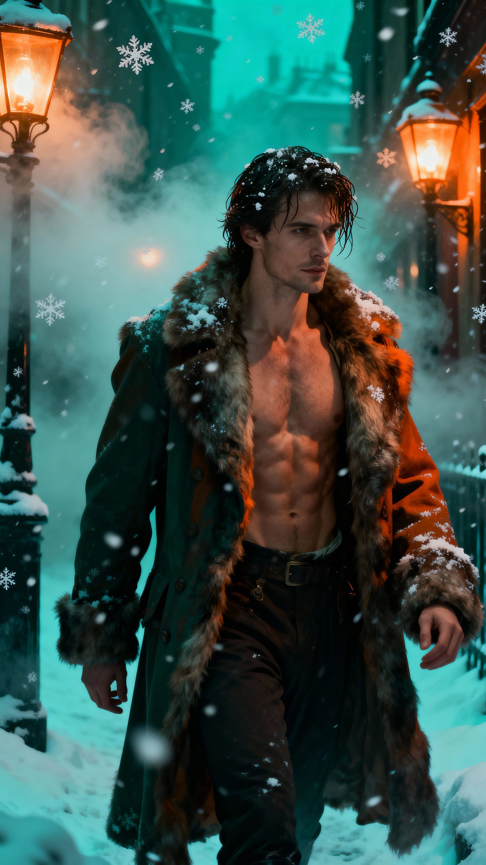 Victorian Man in London Snowstorm: Photorealistic Fantasy Ar...