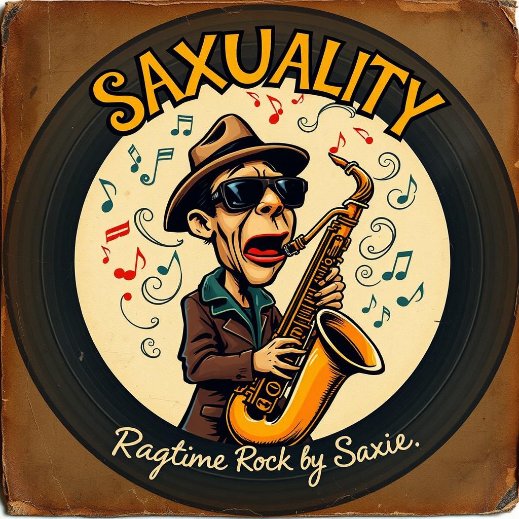 Singing Saxophone Caricature on Vintage Album Cover