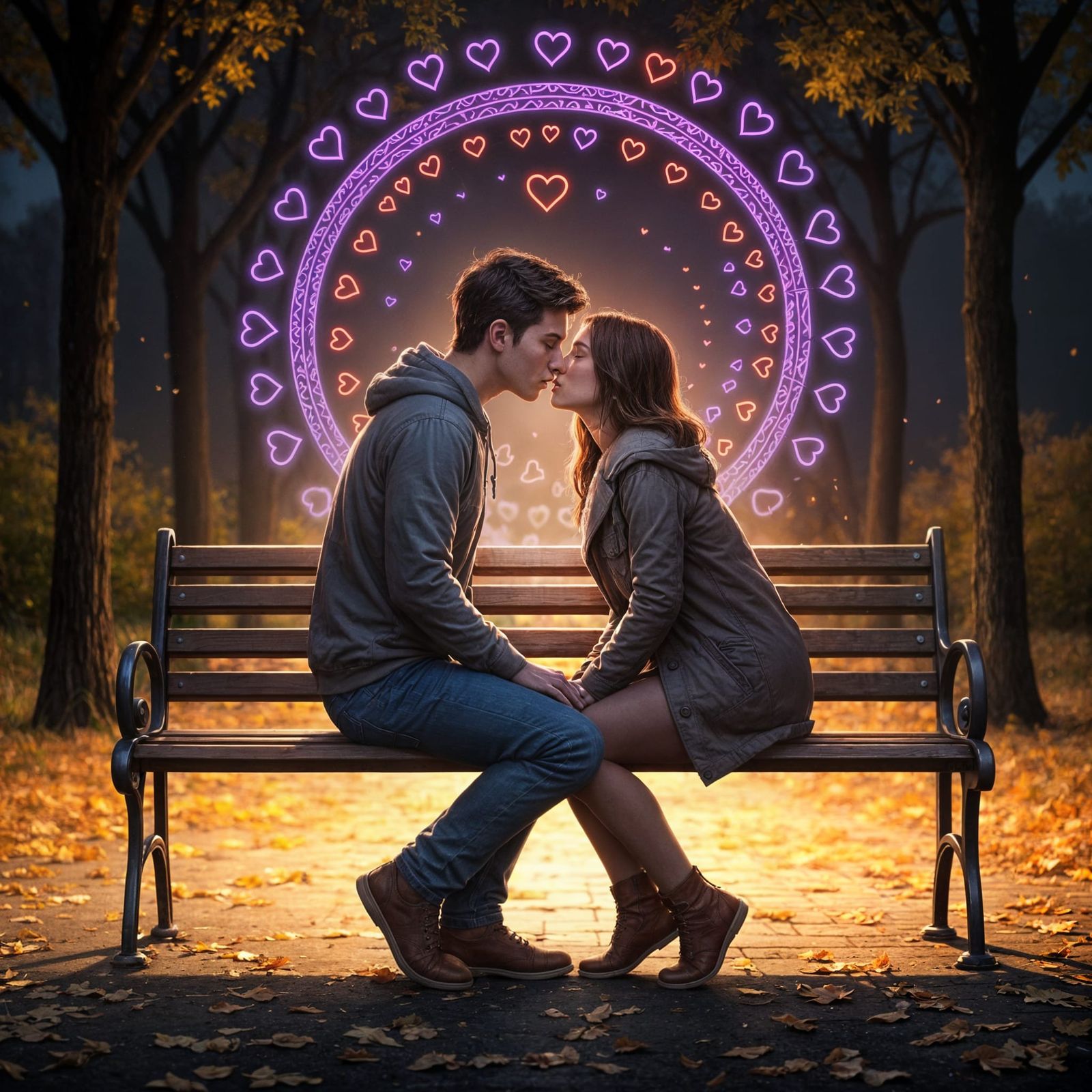 Romantic Couple Kissing with Magic Love Symbols