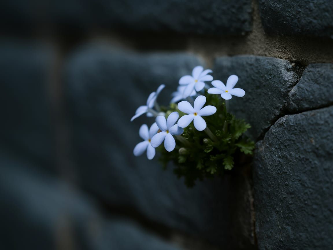 Light Blue Flowers Bloom in Stone Crack