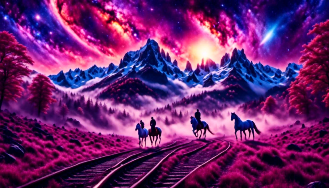 Wild Horses Galloping Across Starry Galaxy