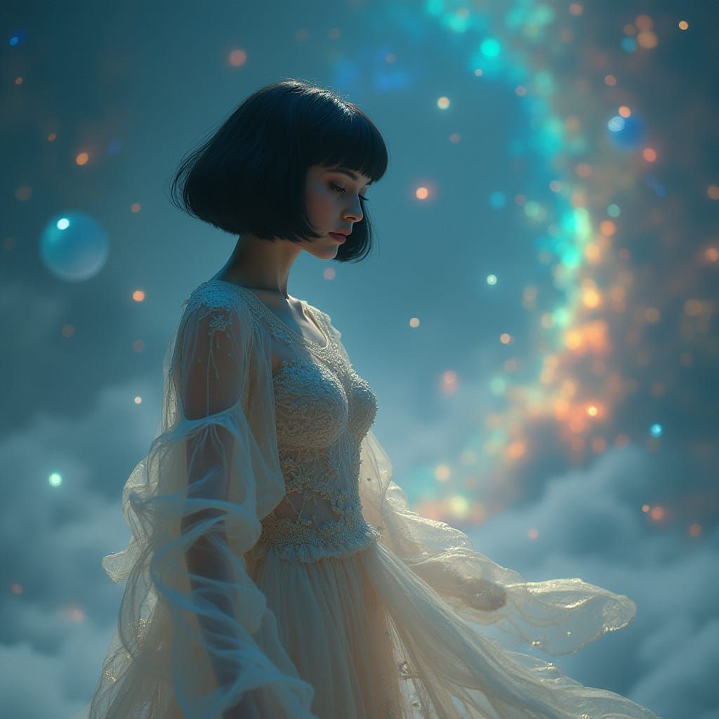 Dreamlike Goddess in Ethereal Landscape