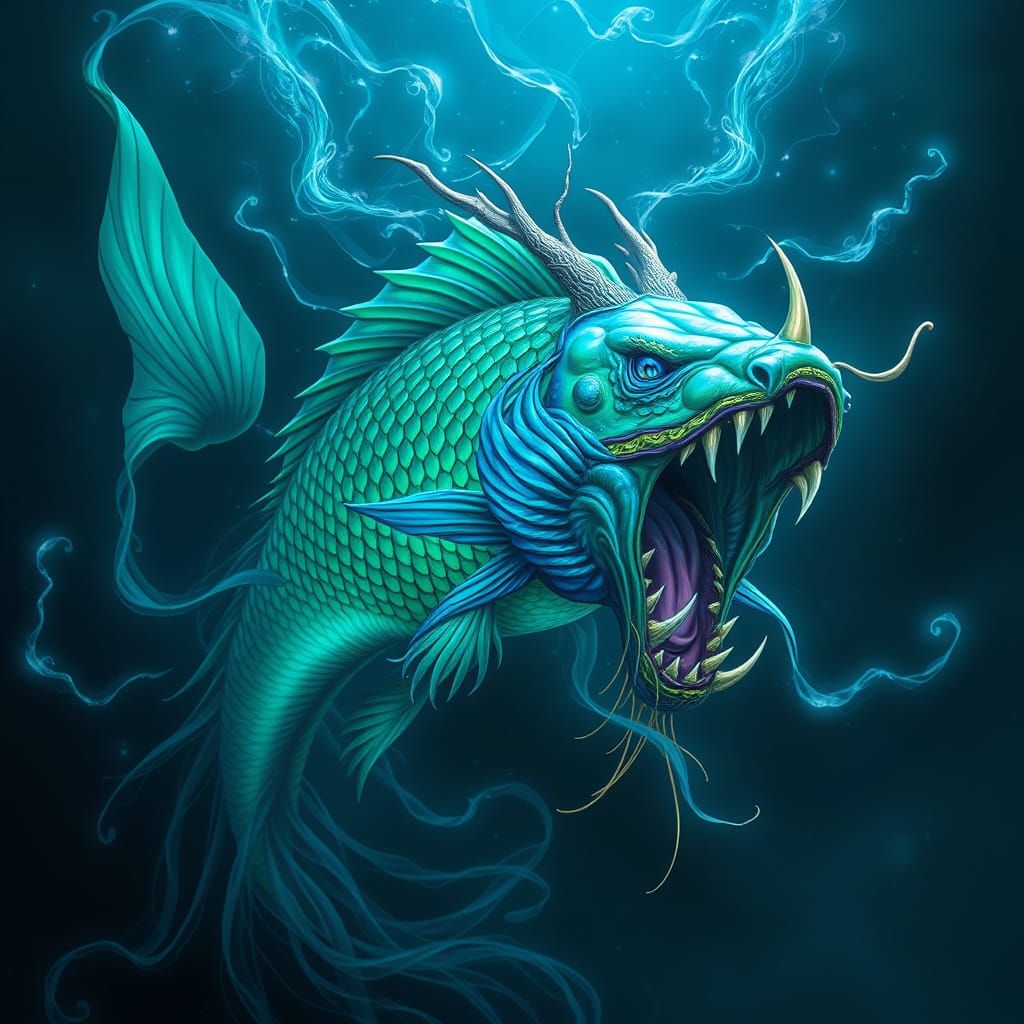 Majestic Underwater Goddess with Emerald Scales and Electric...