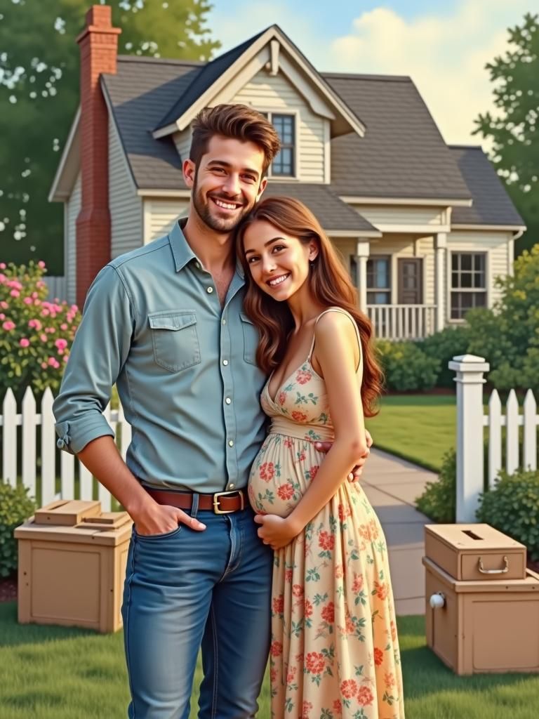 Pregnant Couple in Romantic Impressionistic Style