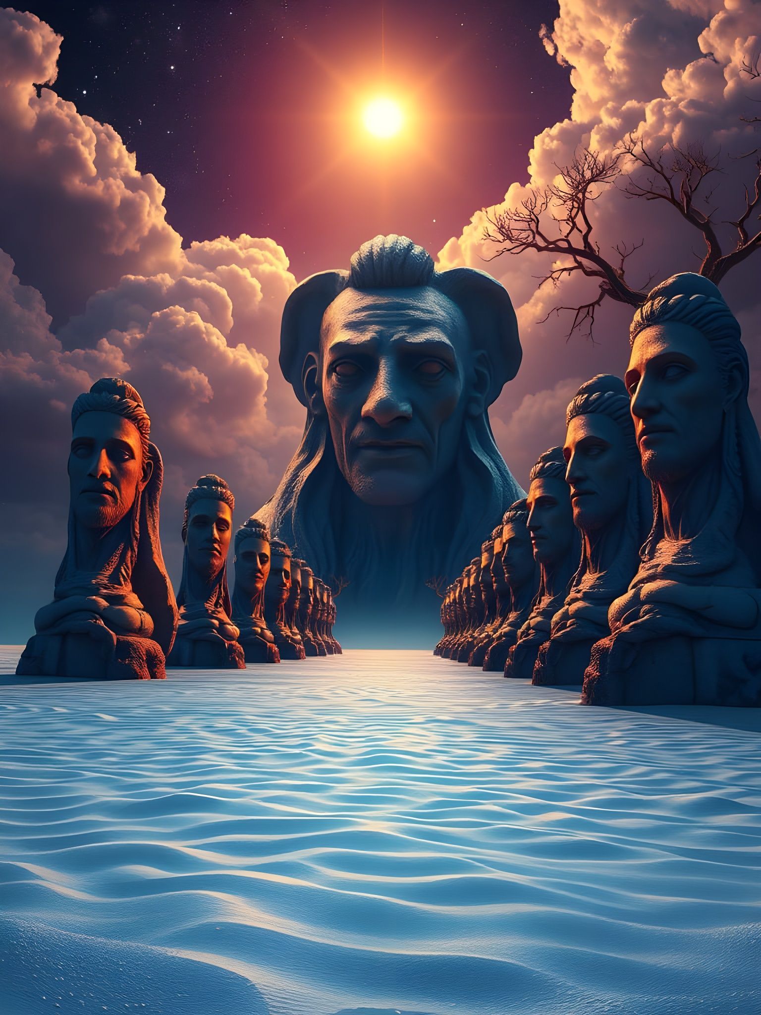 Surreal Dreamscape with Majestic Sky Whale and Glowing Deser...