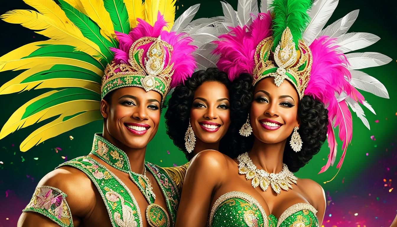 Rio Carnival Couple Dancing in Confetti Explosion