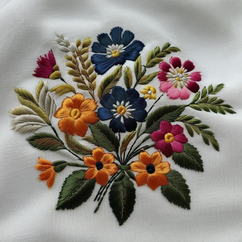 Silk Handkerchief with Floral Embroidery