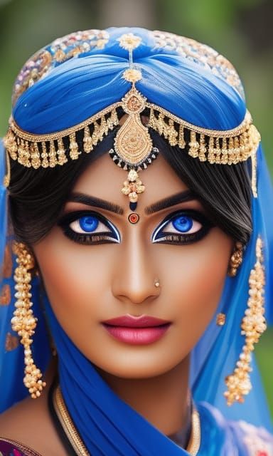 Beautiful Indian girl with blue eyes and black hair