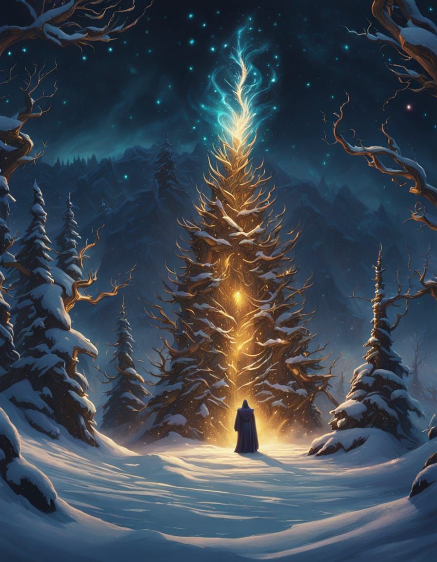 Villain's Spell on Snow in Dark Fantasy Style