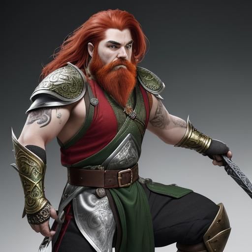 Detailed Portrait of a Red-Haired Dwarf Warrior