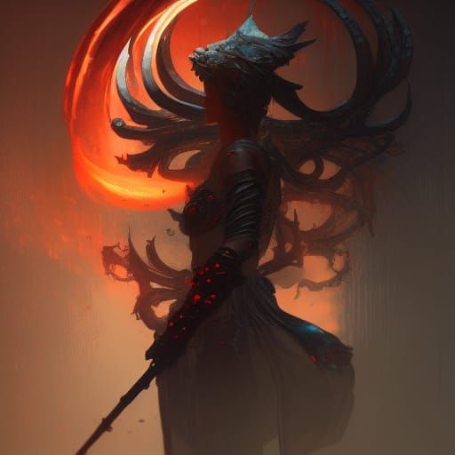 Blood Lord with Weapon: Hyperdetailed Concept Art