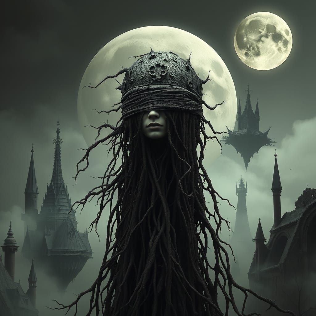 Ethereal Figure in a Decaying Landscape