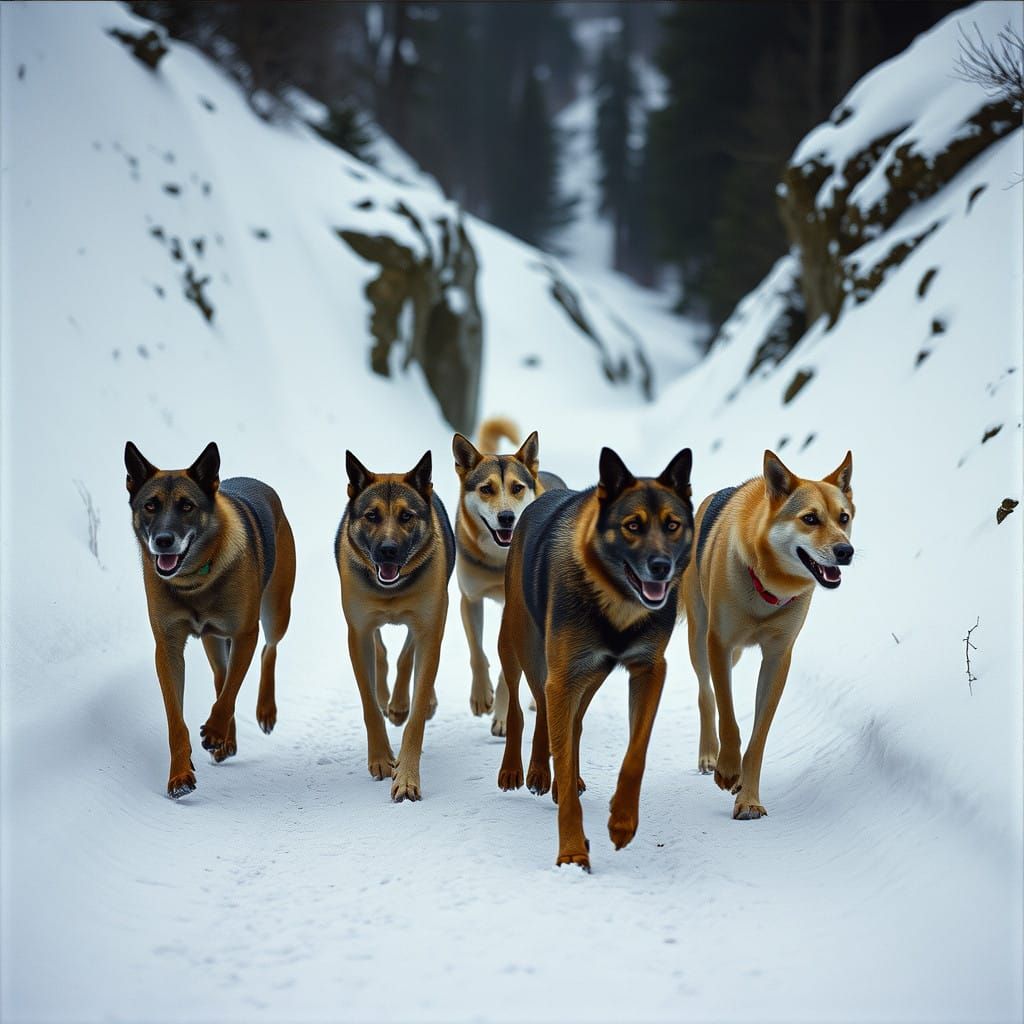 Wild Dogs in Cinematic Snowy Landscape