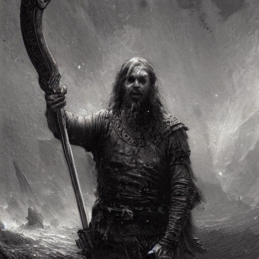 Horror Viking Warrior in Engraving Style