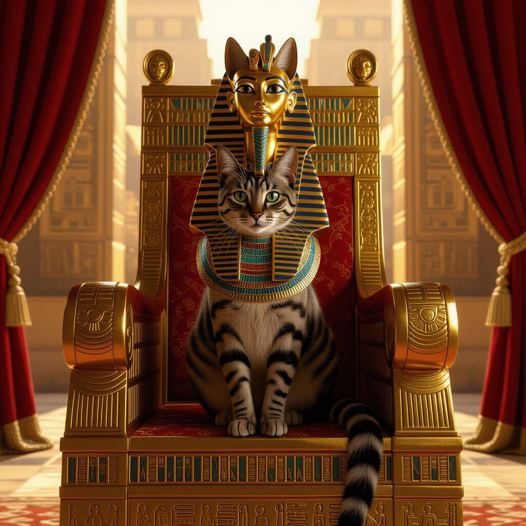 The image of an Egyptian cat or sphynx in the foreground, si...