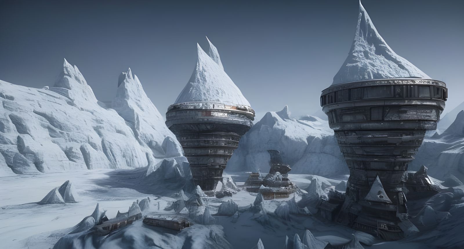 Hyper-Realistic Alien Castle in Arctic Landscape