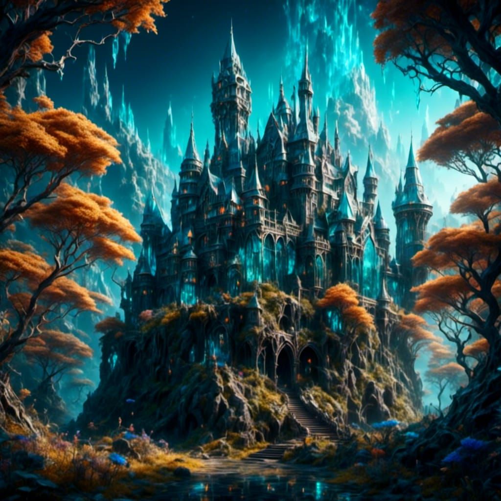 Ethereal Glass Medieval Castle Sculpture