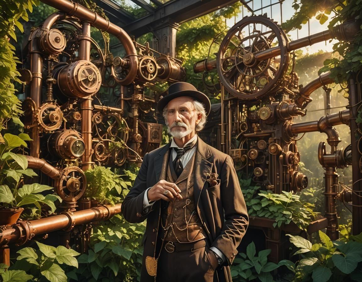 Steampunk Garden in Classical Painting Style