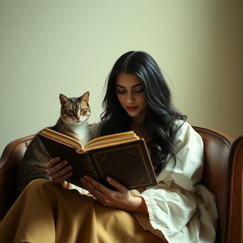 Enigmatic Woman in a Whimsical Study