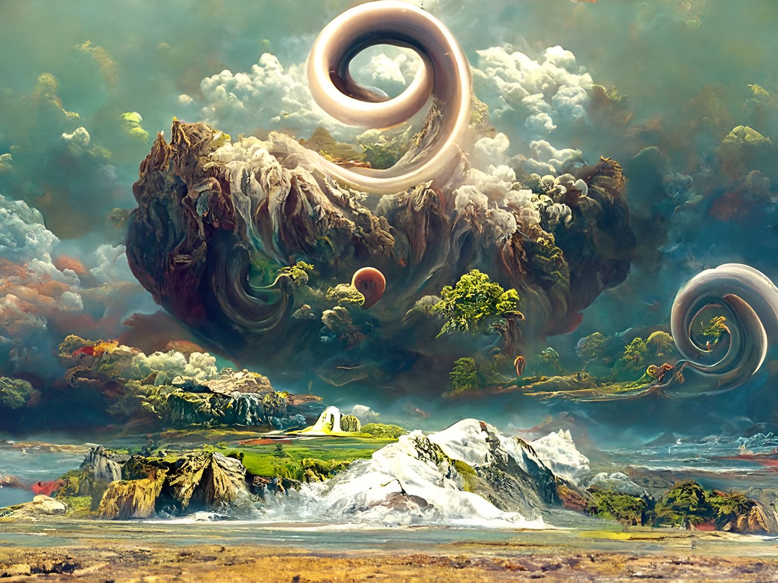 Detailed Painting of Impossibly Spiraled Worlds