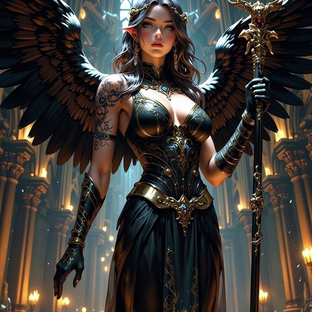 Gothic Sovereign of Feathers in Grand Cathedral