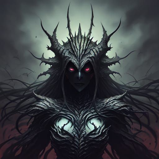 Horrifying Monster Girl With Spikes in Dark Fantasy Style