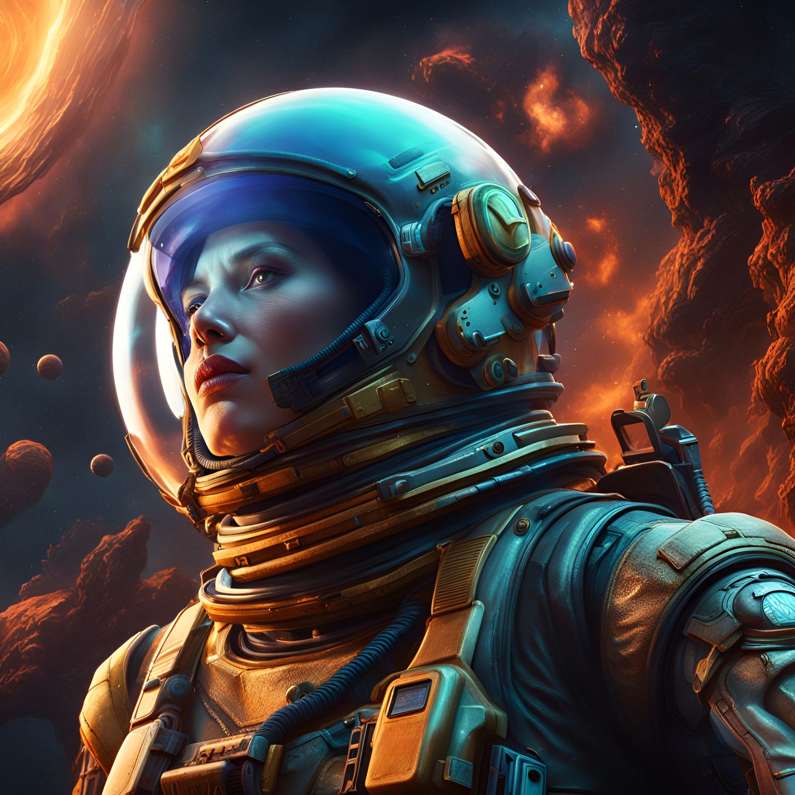 Space Pilot Woman on Venus: Detailed Matte Painting