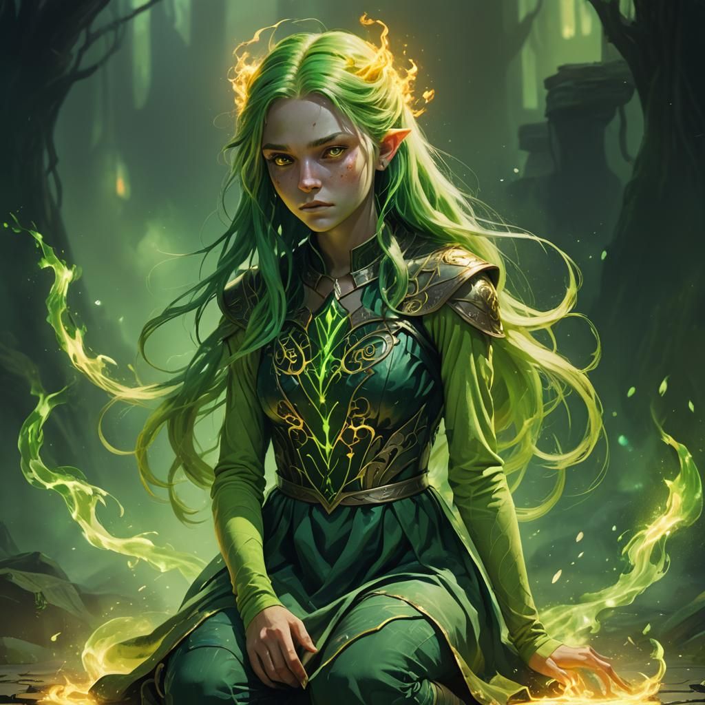 Imp Girl Portrait with Glowing Magic, Surreal Art