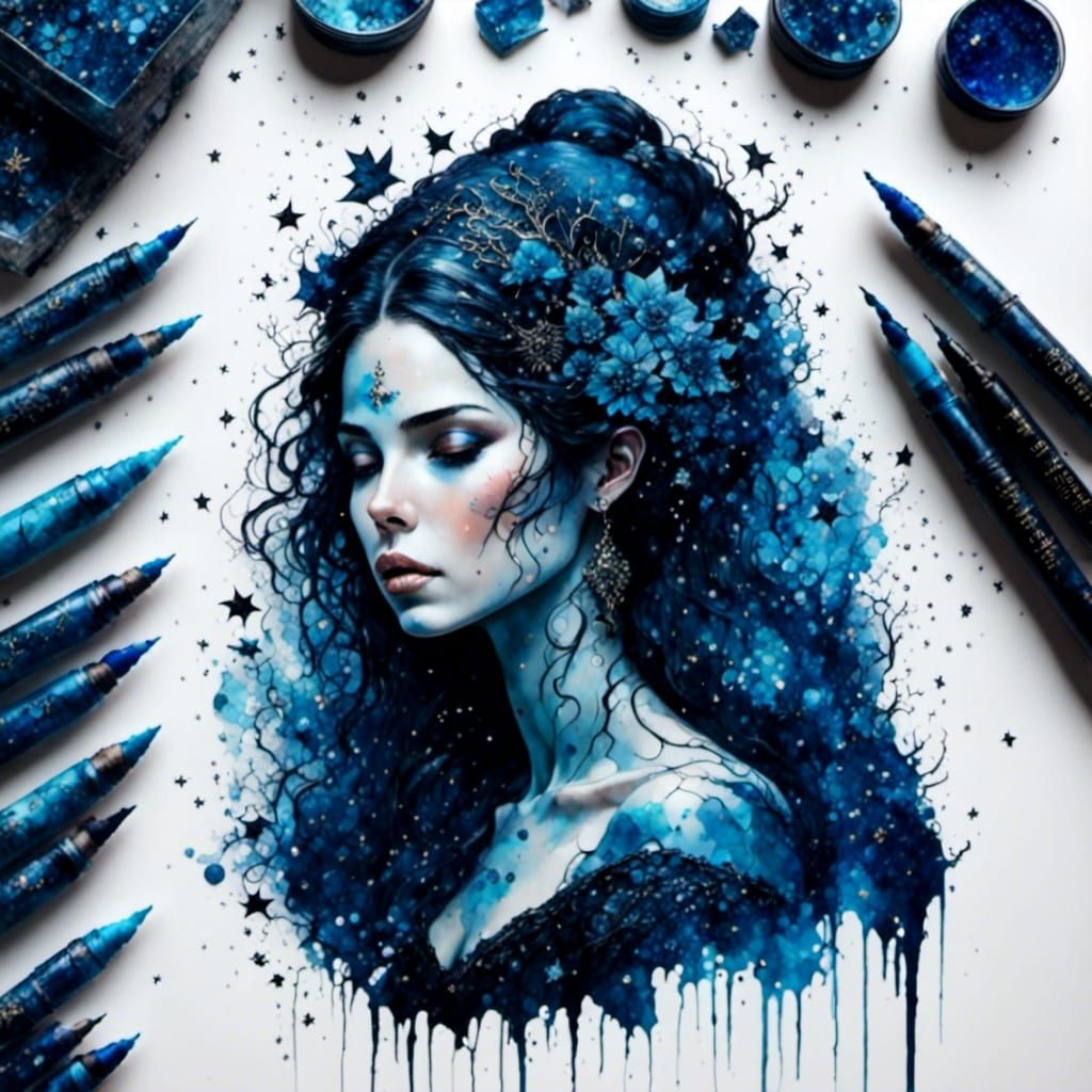 Ethereal Witch in Dark Lapis Lazuli Forest