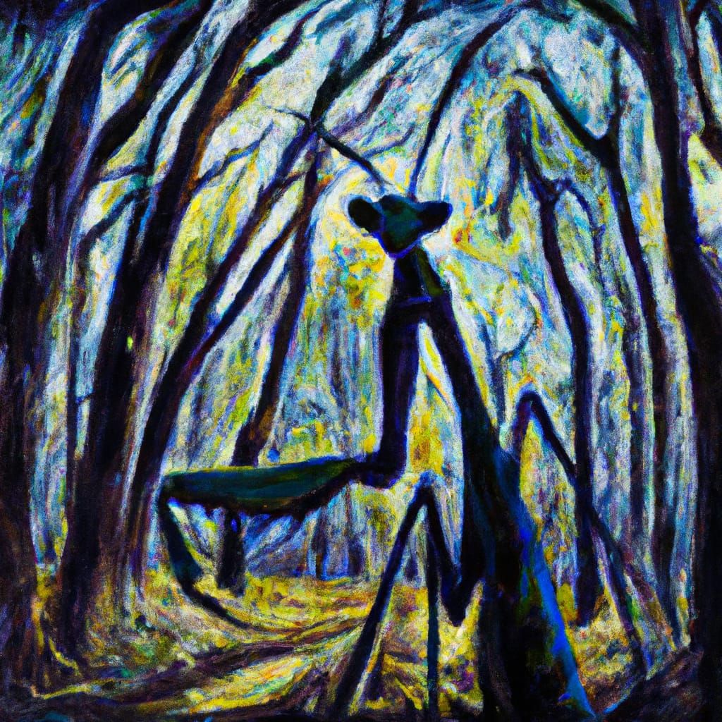 Praying Mantis in Forest, Van Gogh Style