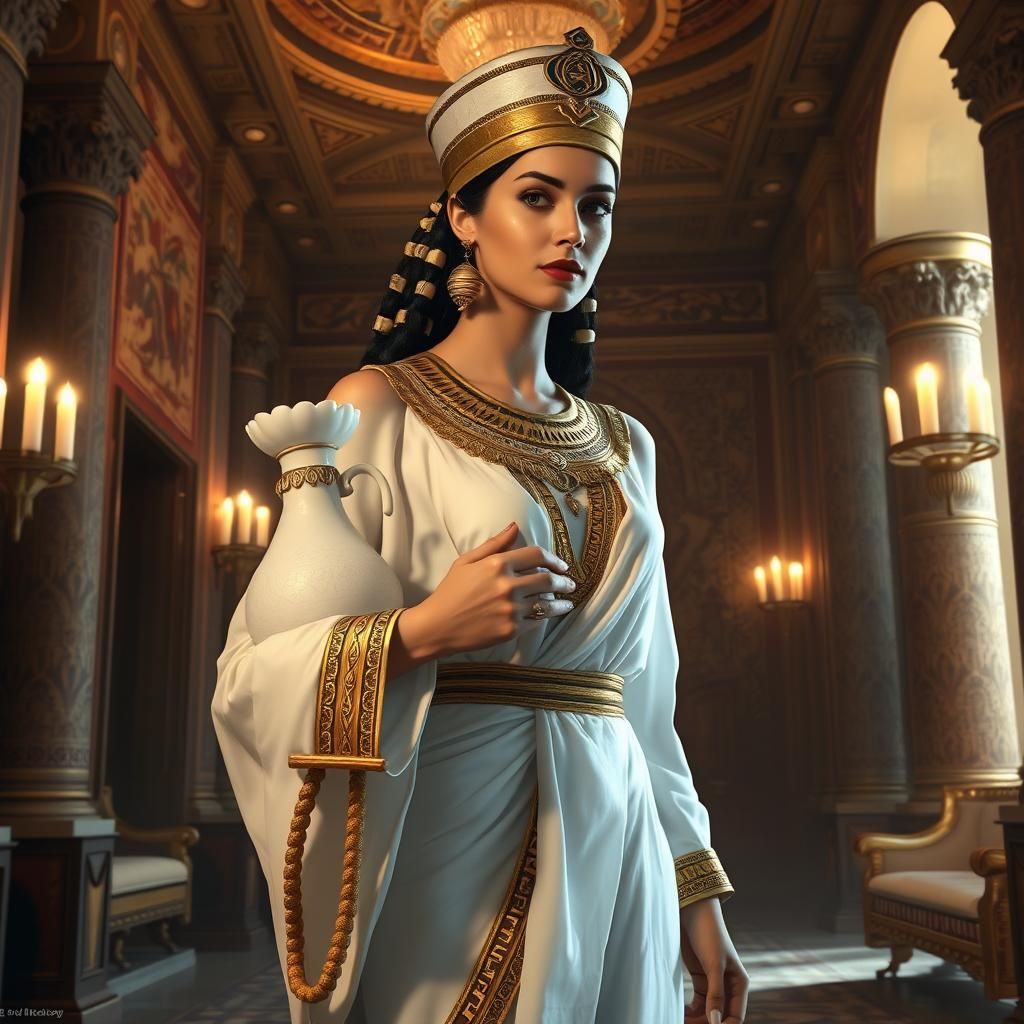 Elegant Egyptian Servant in Royal Hall, Fantasy Realism