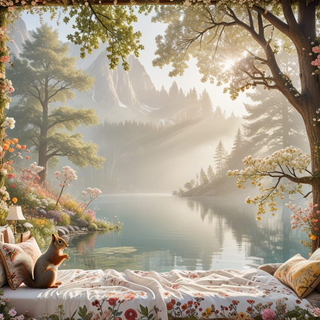 Whimsical Woodland Scene in Ethereal Style