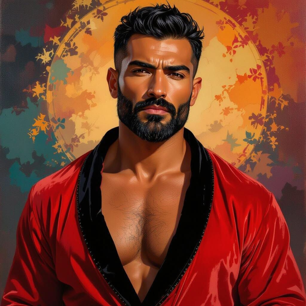 Wrathful Master Hunk Portrait in Impressionist Maximalist St...