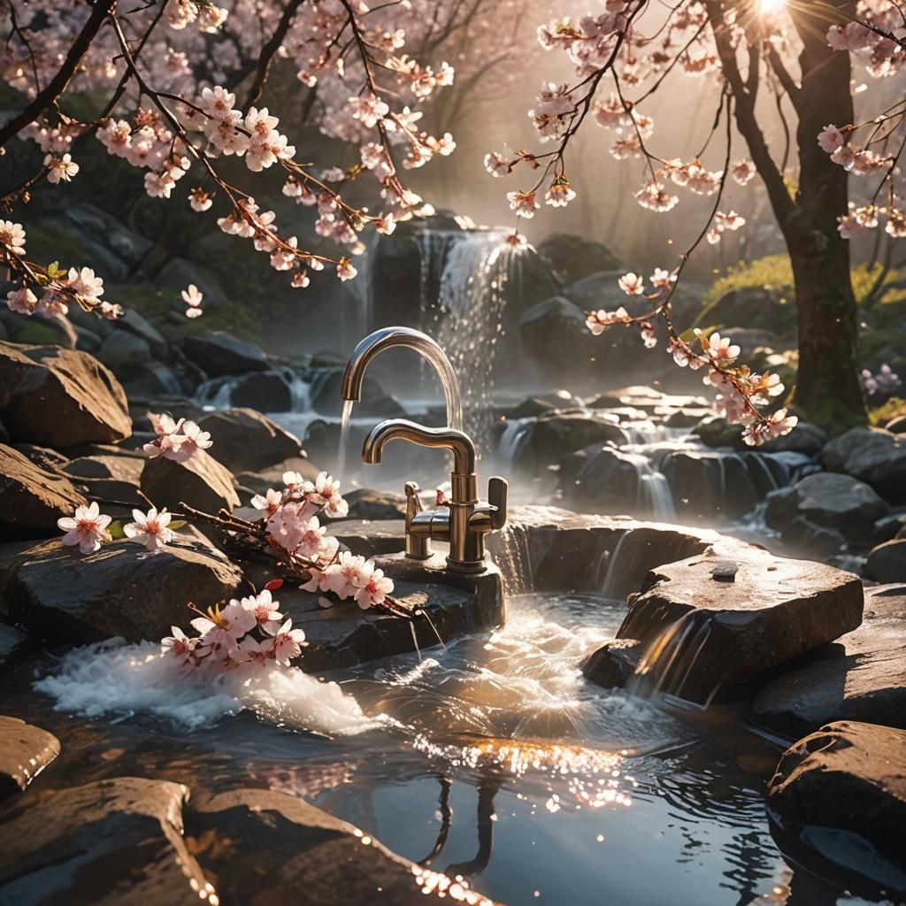 Cherry Blossoms and Kitchen Sink in Waterfall