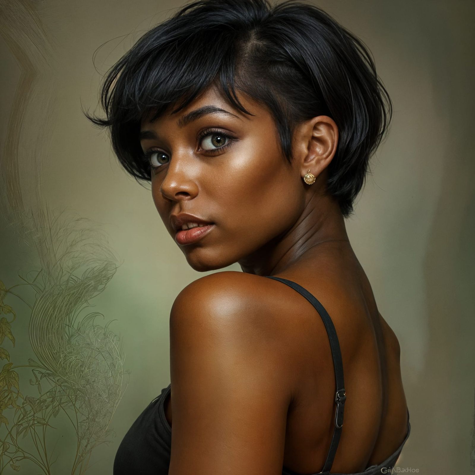 Contemplative Woman in Digital Art Style