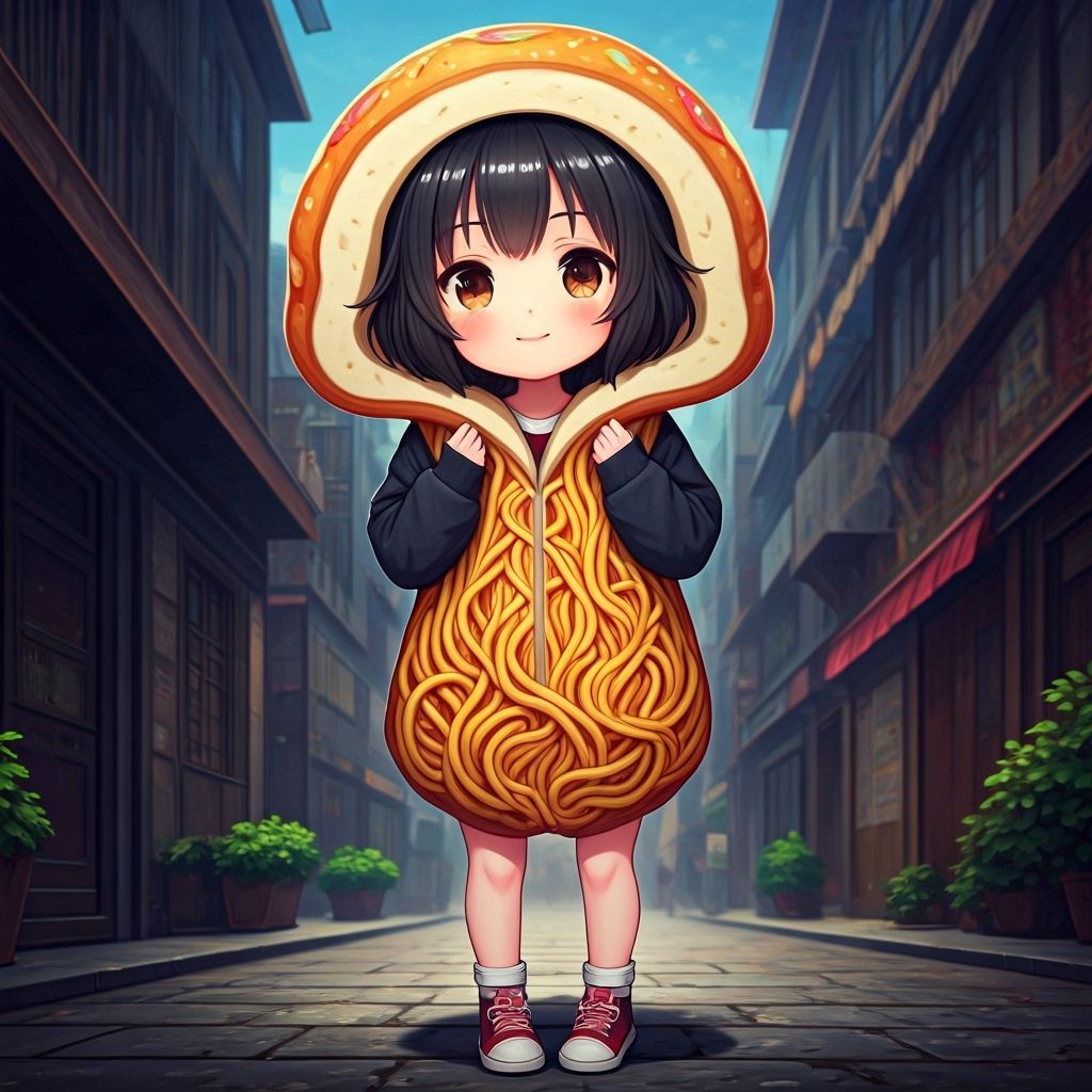 Cute Anime Woman in Yakisoba Onesie