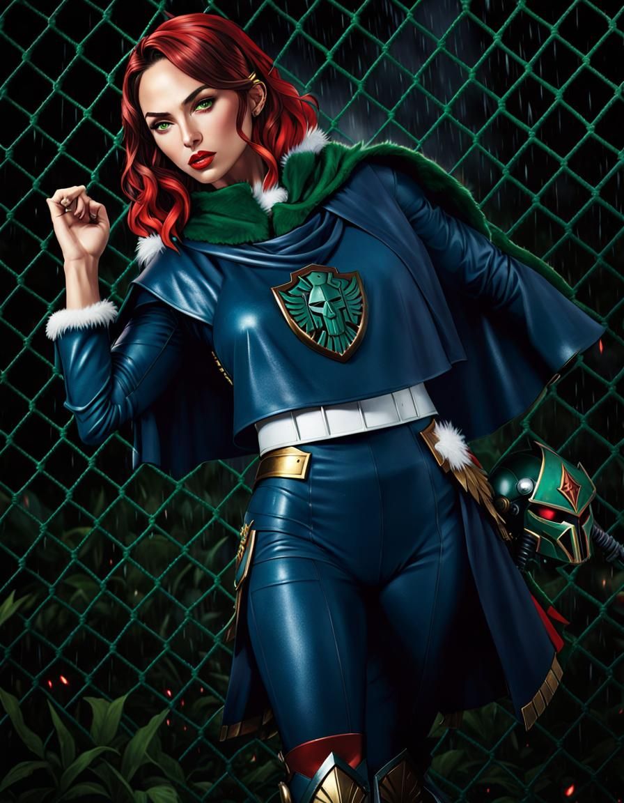 Space Marine Woman with Aztec Headdress in Anime Style