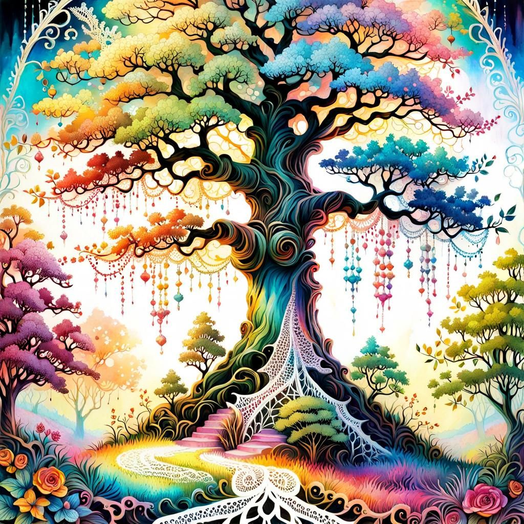 Lace Tree in Digital Junk Journal Style