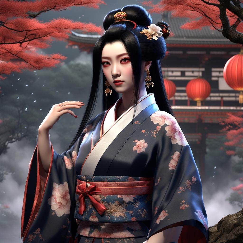 Japanese Moon Goddess Performing Kabuki Theatre