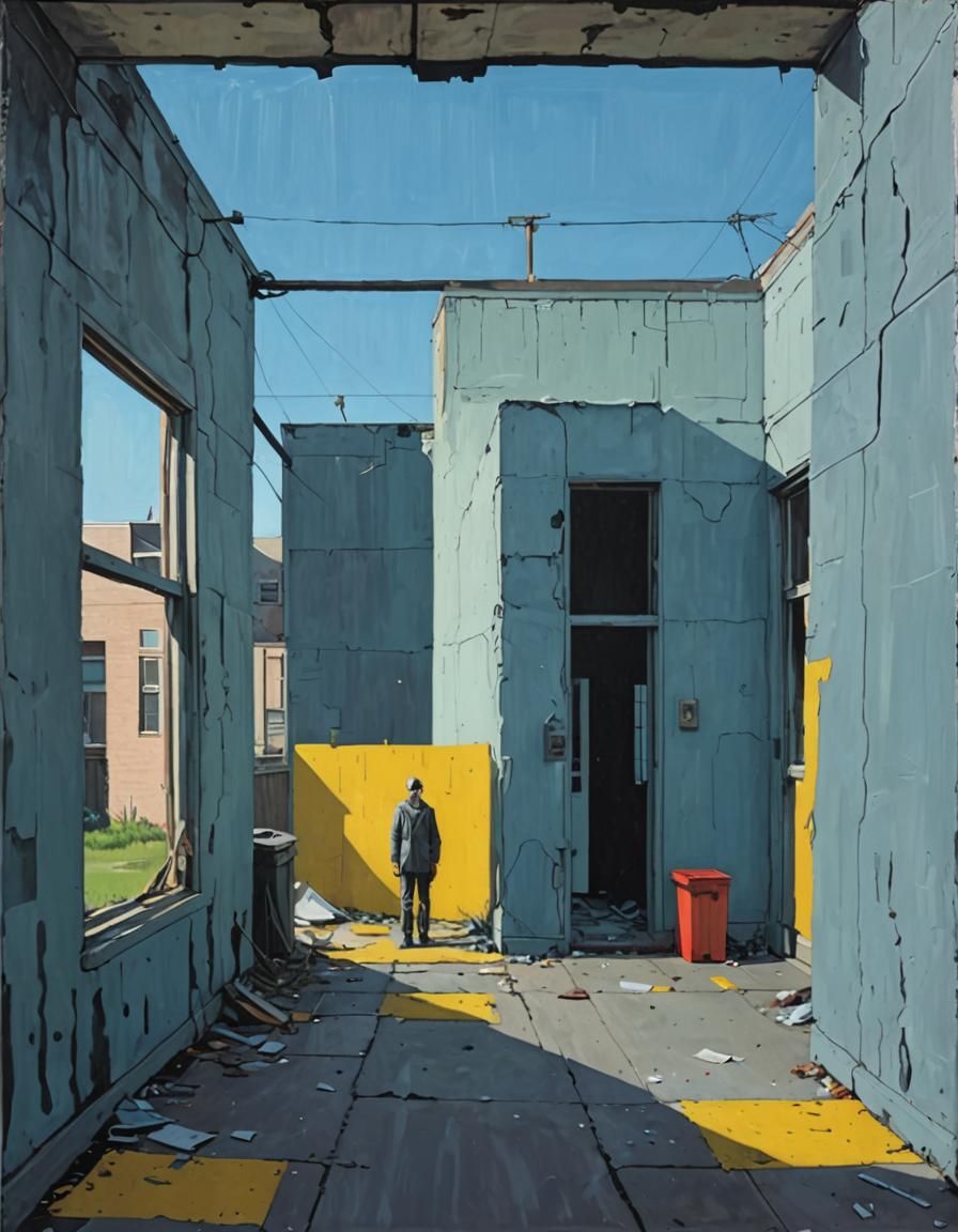 Dystopian Vacancy: Lone Figure in Rich Neighborhood