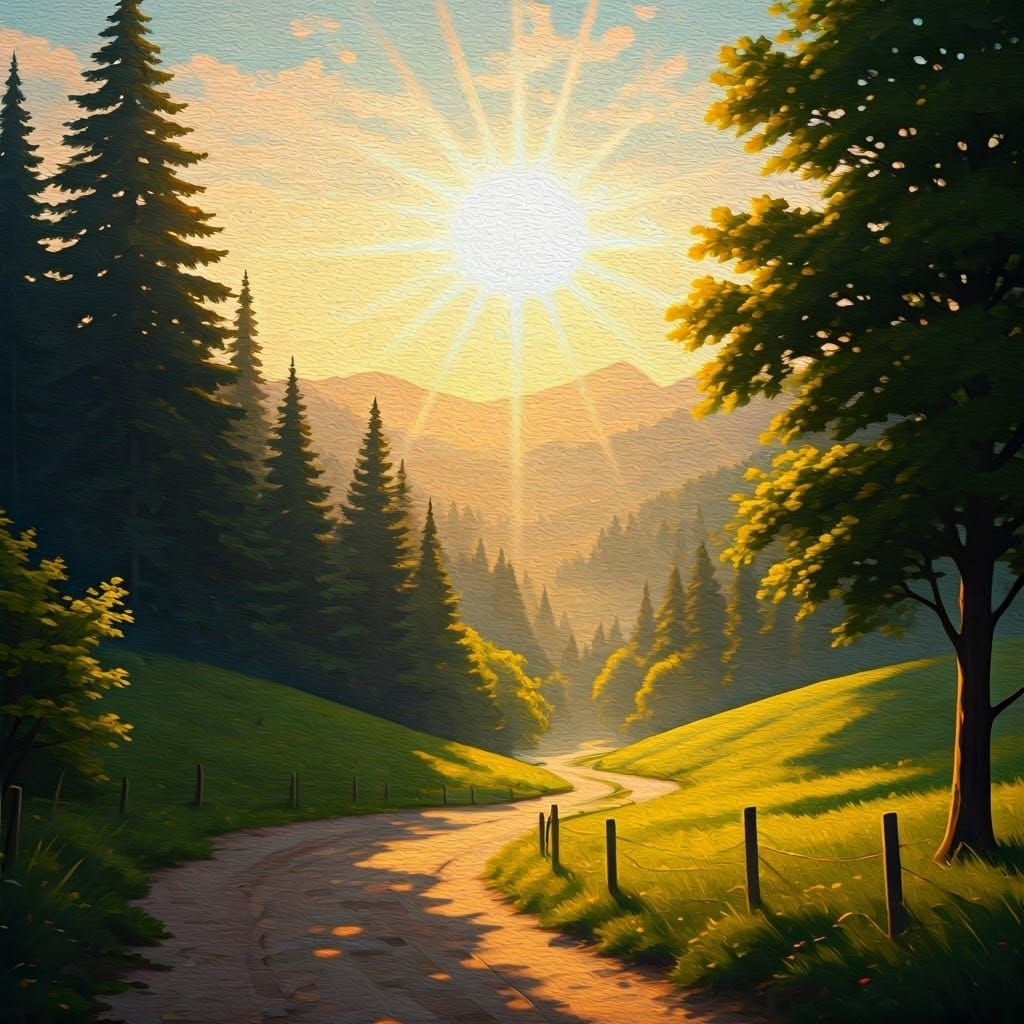 Serene Golden Light Landscape in Romantic Realism Style