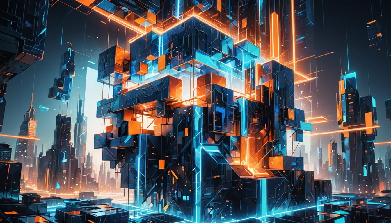 Futuristic Geometric Abstract Art in Neon Lights